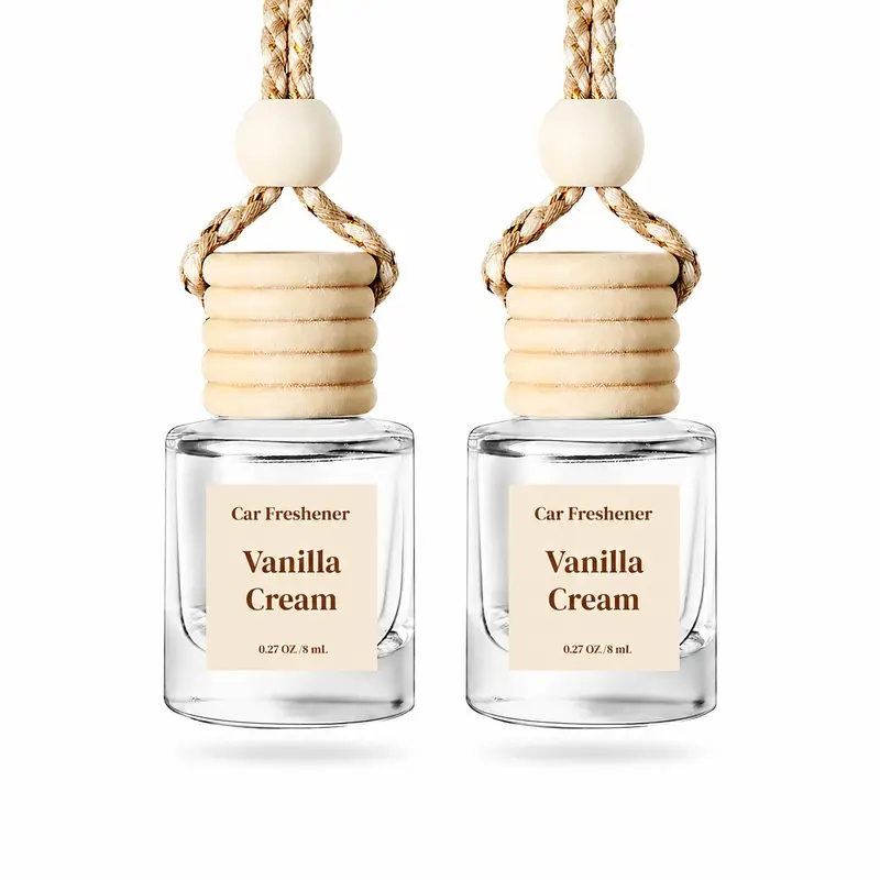 Car Air Freshener Diffuser 2 Pack, Hanging Amber Vanilla Scent, Long-Lasting Fragrance for Cars, Ideal for Women, Enhances Vehicle Aroma, Dual Car Diffuser