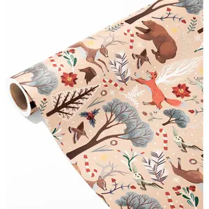 Christmas Wrapping paper Roll  Woodland  Design Xmas  Wrap for Winter Holiday Party Celebration - Total 28.5sq.ft