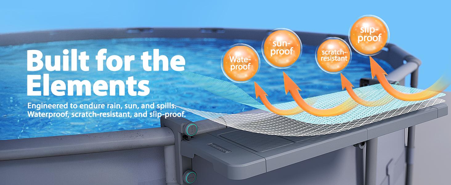 Poolside Bar, Swim Up Bar Exclusively for Above-Ground【Round & Oval 】 Pools. Patio Poolside Table Smart Fold Easy Maintenance, Weather Resistant Stable Tabletop