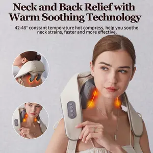 Neck massager with heated, electric deep tissue 6D kneading massage, cordless acupressure neck and back massage pillow
