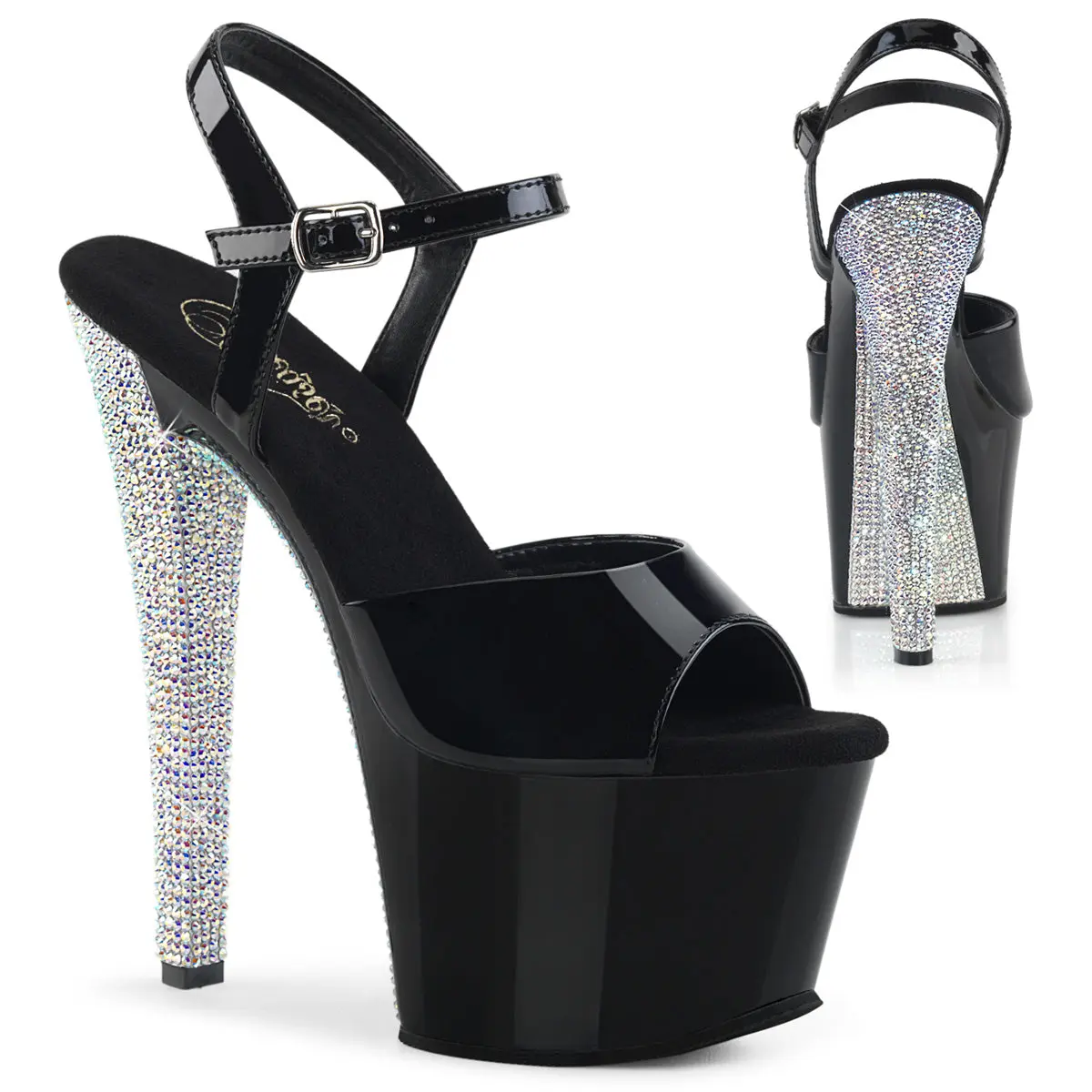 Pleaser Women's Sky-309CHRS Platform Sandals, Classy Ankle Strap with Contrast Rhinestones on the 7" Heel & 2.75" Platform