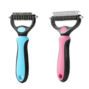 Pet Grooming Brush - Double Sided Shedding, Dematting Undercoat Rake for Dogs, Cats - Extra Wide Dog Grooming Brush, Dog Brush for Shedding, Cat Brush, Reduce Shedding by 95%