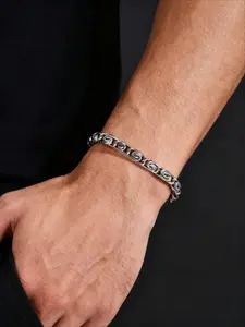 1-piece set of fashionable hip-hop retro spiral pattern spiral ring chain bracelet, men's daily decoration