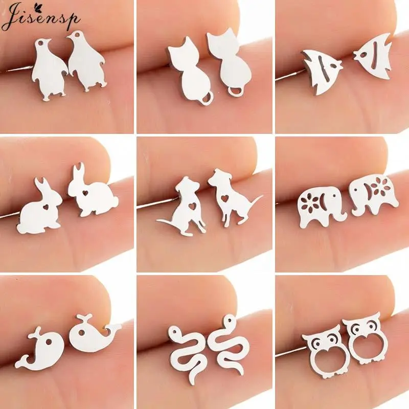 Small Stainless Steel Animal Stud Earrings for Women Cute Snake Fish Whale Rabbit Cat Earings Jewelry Dog Pendientes Gifts