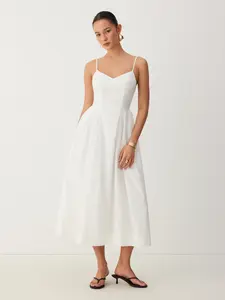Cider Cotton V-neck A-line Midi Dress