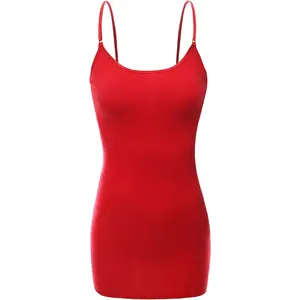 Bozzolo Women's Adjustable Spaghetti Strap Basic Long Cami Tunic Tank Top