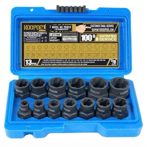 Impact Bolt & Nut Remover Set 13 Parts 3/8” Drive Bolt Extractor Tool, Lug Nut Remover, Rounded Bolt Remover for Chrome-Molybdenum Steel Multifunctional SQ