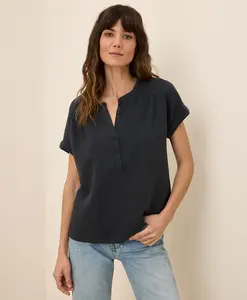 Women's Organic Coastal Double Gauze Short Sleeve Popover