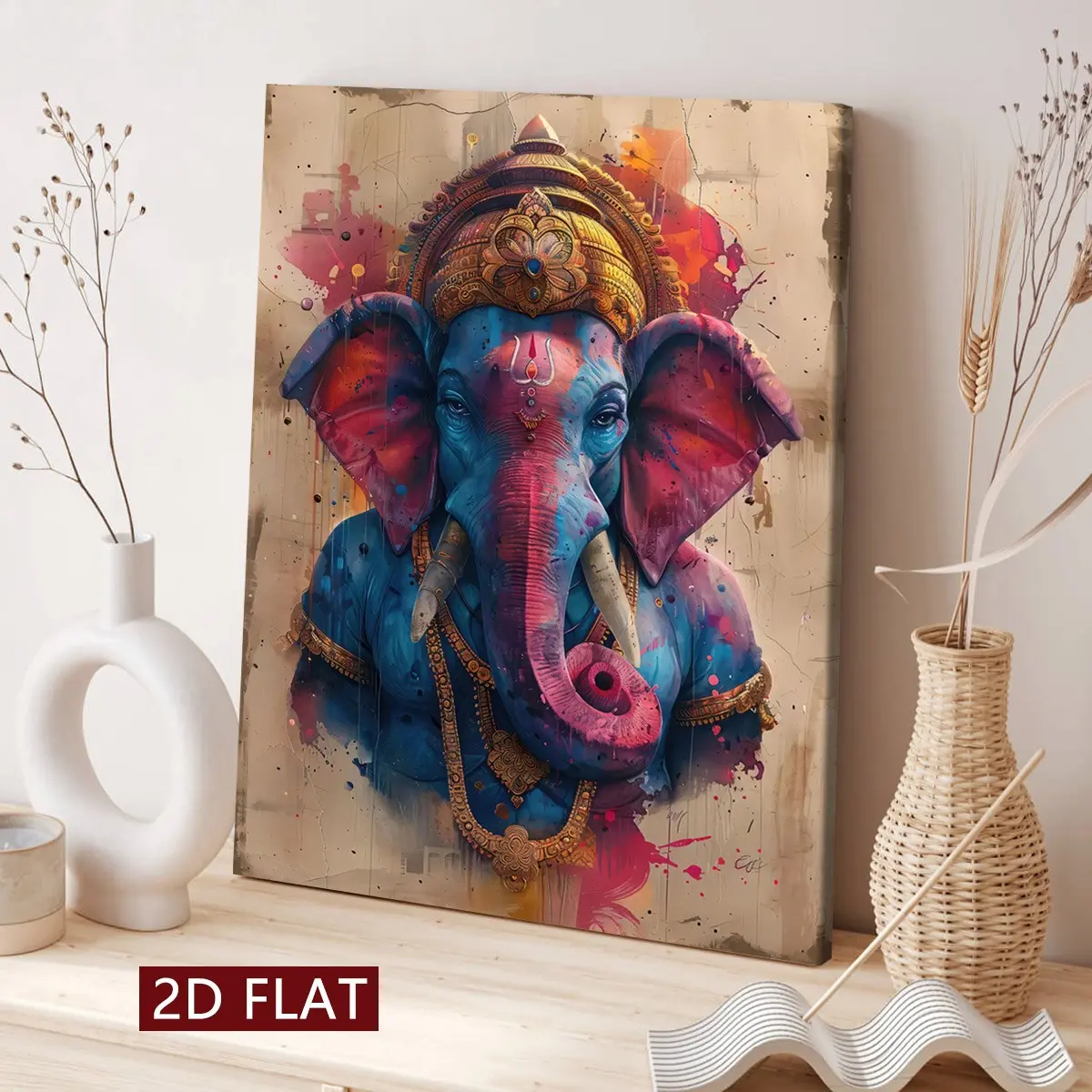 Watercolor Ganesha Poster, Modern Art Canvas Print, Waterproof, Suitable for Living Room, Bedroom, Office, Fun Gift, Solid Wood Frame