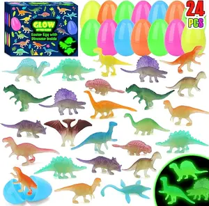 Easter 2026 Gift 24pcs Prefilled Easter Eggs with Glow in The Dark Dinosaur Figures Toys Inside Easter Basket Stuffers Gifts Birthday Party Favors Supplies for Kids Classroom Prizes Pinata Goodie Bag Fillers