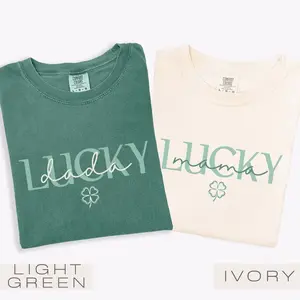 Comfort Colors Lucky Mama Lucky Dad T-Shirt, St. Patrick’s Day Family Birthday Tees, Lucky Shamrock Tee, Pregnancy Announcement Gift, St Patty Matching Couple Outfit