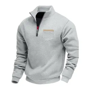 Men's Half-Zip Stand Collar Pocket Sweatshirt, Fleece Lined Warm Pullover, Soft Comfortable Casual Sportswear for Fall Winter