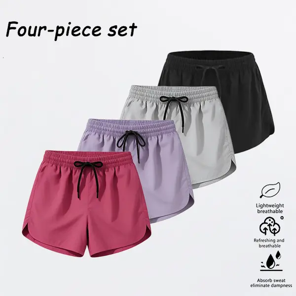 Women’s quick-dry, breathable running shorts, set of 4 — no-sweat comfort for sports, yoga, beach, fitness, and tennis; basic activewear shorts suitable for marathons; pocketless design.