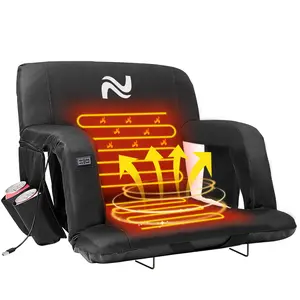 Lilypelle Heated Stadium Seats Bleacher Seat with Back Support & Arm Armrest, Portable 6 Reclinng Positions Stadium Chair for Sports Events, Outdoors（Power Bank is Not Included）