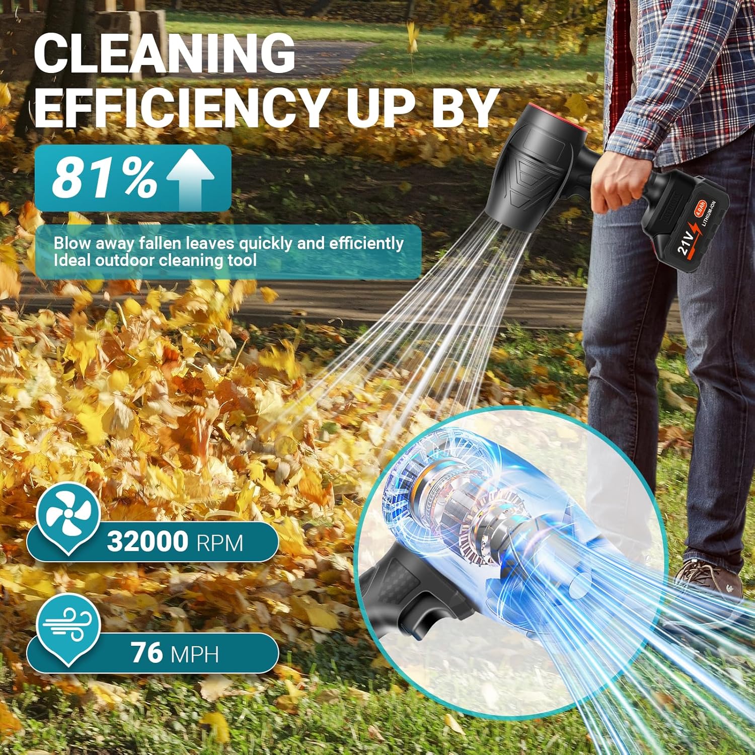 Cordless Turbo Power Air Duster & Leaf Blower, Violent Turbo Fan, Turbo Jet Blower, Pure Copper Motor, Car Drying After Wash, Handheld Snow Blower – Home Improvement & Garden Maintenance Must‑have, Holiday Gift for Family