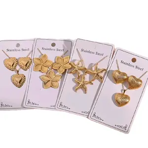 2pcs Stainless Steel Earrings + Necklace - Gold Tone Jewelry for Women - Elegant & Durable Design - Perfect for Everyday Wear