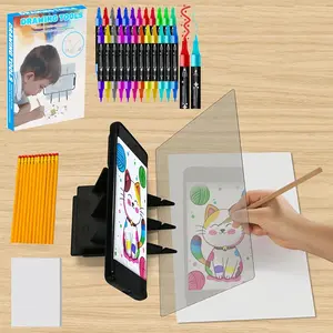 Portable Drawing Projector Board Set, 1 Set Projector Drawing Board with  Colored Pen & 12pcs Pencil & 10pcs Copper Paper, Art Supplies for Home Office Dormitory