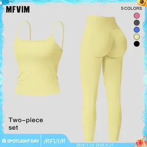 Women's Solid Color Crop Tube Top & High Waist Leggings Sports Set by MFVIM - Casual, Comfortable, Breathable Two-Piece Outfit for Yoga, Gym, Workouts, Running, Ladies' Summer Sportswear, Activewear Textured Sweatsuit