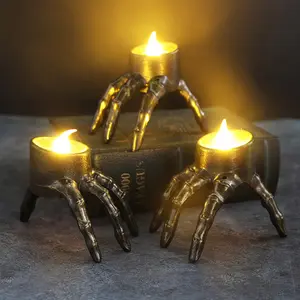 Eerie PVC Halloween Skeleton Hand Flameless Candle, Spooky Polished Surface Single Tube, Festive Home Decor for Living Room Halloween Party Props