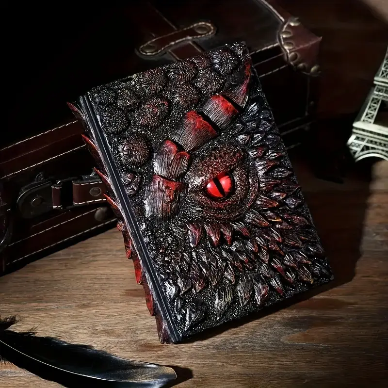 Dragon Journal Dragon Enthusiasts 3D Embossed Journal- Handcrafted Resin Dragon Eye Design, Unruled Blank Pages for Dnd Adventures, 240 Pages, Perfect