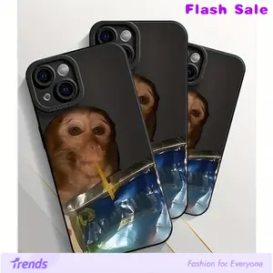 for iPhone 17 ProMax Monkey Sipping Caprisun Phone Case, Fall and Shockproof Phone Case in Summer, Full Side Protection for iPhone 15/14/13/12/11 Pro Max Phone Case