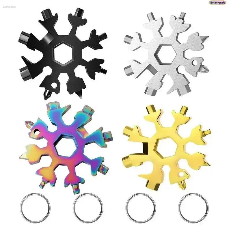 18-in-1 Snowflake Multi Tool EDC Pocket Tool – Stainless Steel Compact Survival Wrench with Screwdriver & Bottle Opener, Durable Lightweight Tool for Camping Bike Repair Outdoor Travel Gift