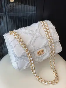 Women's Fashionable Patchwork Design Adjustable Crossbody Bag, Casual Versatile Shoulder Bag with Chain Strap, Trendy All-match Commuter Bag for Daily Used, Quilted Crossbody Bag