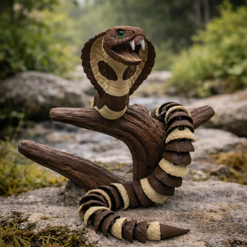 GIANT 22" King Cobra Fidget  Articulated 3D Printed Snake – Unique Marble Eyes – Sensory Toy & Desk Pet