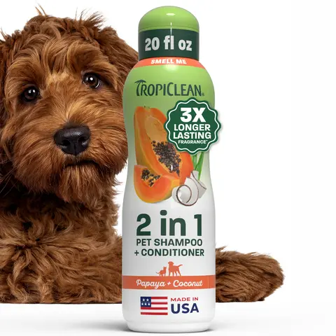TropiClean Papaya + Coconut Pet Shampoo & Conditioner, 3X Long Lasting Fragrance, 20oz
