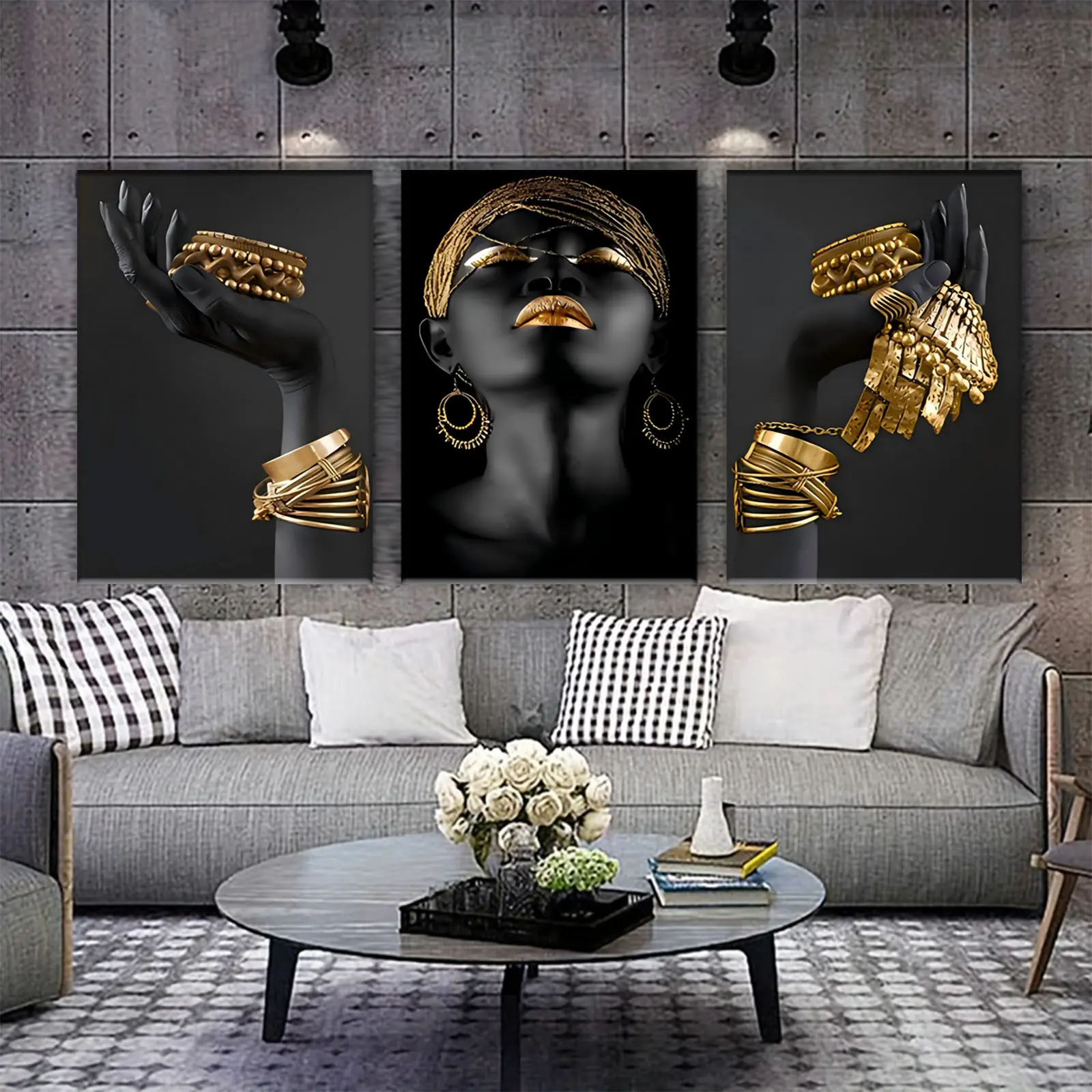 Women's 3-Piece Abstract Face Design Pine Wooden Wall Art Prints, Artistic Decorative Home Supplies with Brightening Effect, Room Accessories for Living Room, Bedroom