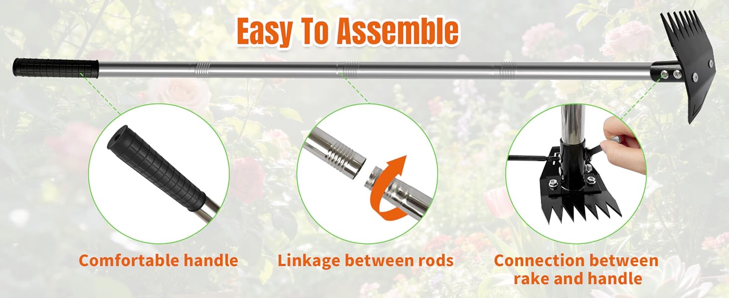 58" Long Handle Weed Puller Tool |,2 in 1 Weed Rake & Grabber ,Come with FREE Gardening Gloves