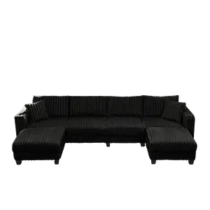 【Shipped in three or More Packages】Giratree Furniture 137" Faux Rabbit Fur U-Shaped Modular Sectional Sofa with Chaise – 6 Seater Deep Seat Couch for Living Room, Bedroom, Apartment – 137"W x 59"D x 33"H