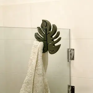 Monstera Leaf Glass Door Hooks, No Drill Shower Towel Hanger, Style Bathroom Organizer Hook, Ideal for Towels & Bath Accessories