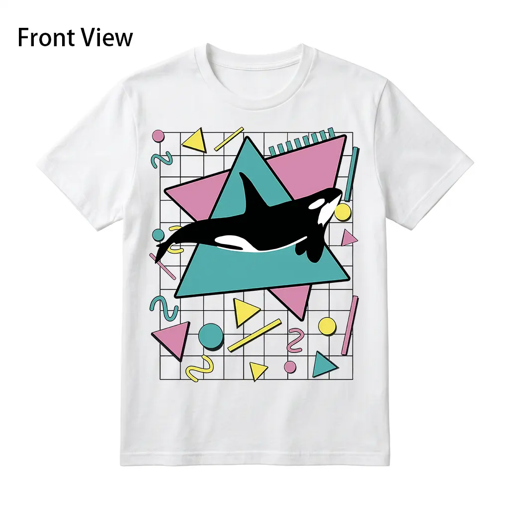 Orca Killer Whale T-Shirt, Unisex 90s Vintage Short Sleeve Top, Sporty Chic Streetwear for Daily Leisure Travel, Menswear, Casual, Retro, Shortsleeve, Round Neck, Tshirt, Casual Campus Clothes, Relaxed Fit, Orca Pattern, T Shirts, 90S Graphic Tees