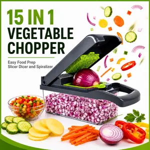Vegetable Chopper MIUVA 15 in 1 Food Prep Tool Chopper and Spiralizer with Container Onion Chopper Salad Chopper Fruit Slicer Green Kitchen Gadget