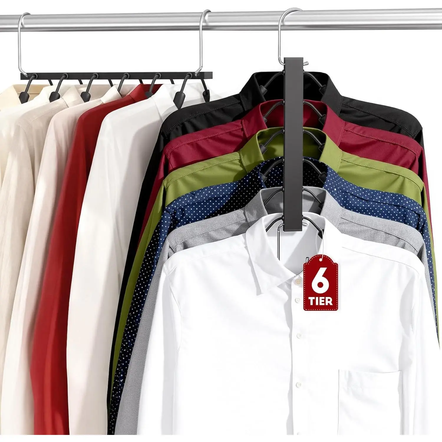 Clothes Hangers Space Saving Hangers, 6 Tier Non Slip Shirt Hangers with  Padding, Space Saving Coat Hanger Closet Organizers and Storage for Shirts, Sweaters, T-Shirts, Jackets, 2 Pack