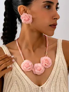 Women's Fashion Jewelry Set, Elegant Fabric Flower Necklace Earrings, Casual Style, Perfect for Daily Wear and Gifts