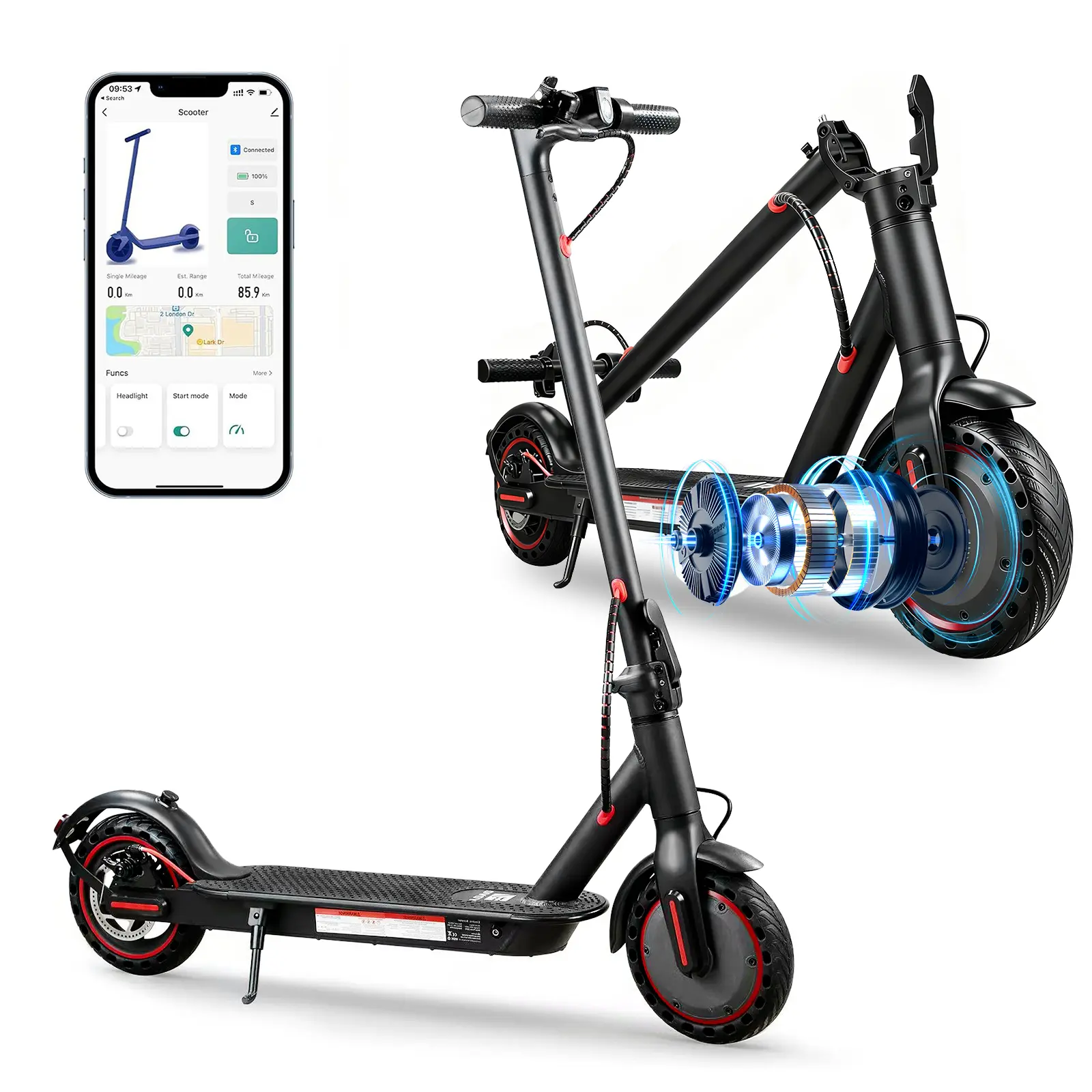 UrbanFish U5 Electric Scooter, for Adults 30km/h Top Speed, 8.5" Tires, 350W/500WMotor, 19-21 Miles Range,Folding E-Scooter withDual Braking and Lights, APP Control