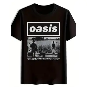 Men's Black Graphic T-Shirt with Oasis Band Print - Summer Round Neck cotton Tee Featuring Iconic Concert Scene & Album Art - Casual Unisex Adult Apparel, Everyday Tshirt |   Rock Music Shirt |   Machine Washable, Band T Shirts