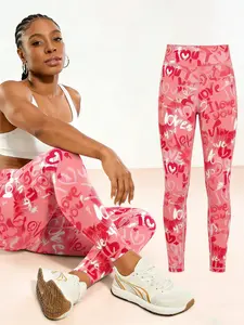 Women's Sexy Heart Love Print High Waist Tight-Fitting Pants, Running Training Fitness Yoga Leggings, Casual Outdoor Sports Wear, Athleisure Fitness Leggings