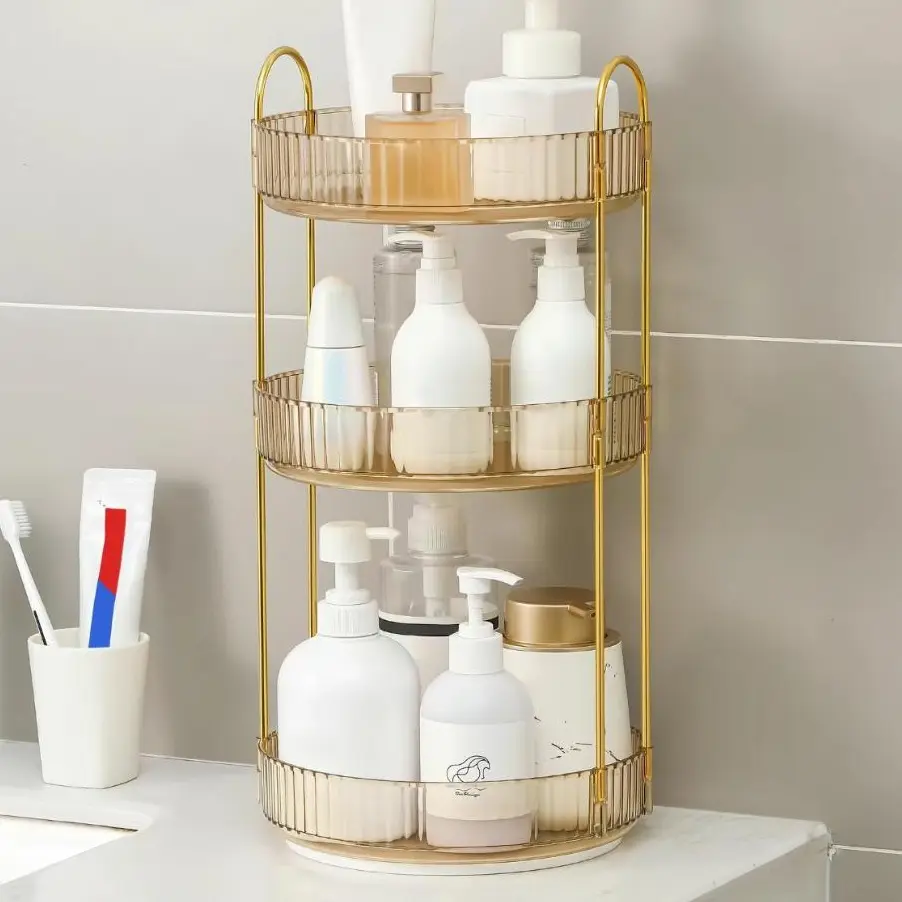 Rotating 3 tier Bathroom Organizer Countertop, Tooth Brush Toothpaste Holder Bathroom Counter Stand Sink Organizer Caddy for Vanity Makeup Brushes Organizer deskmakeover