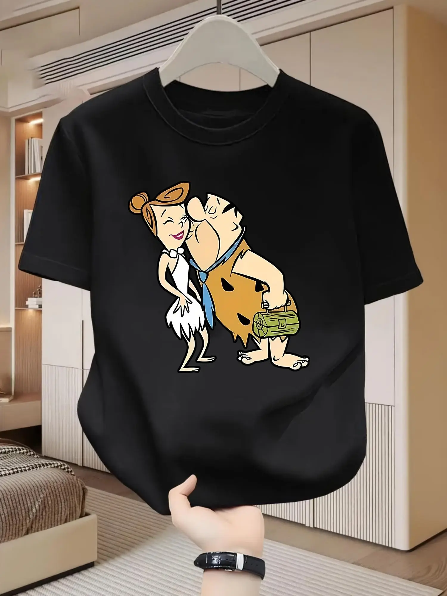 Cozy Vintage Dreamlike Men'S Short-Sleeve T-Shirt - Featuring a Cartoon Design from The Stone Age, Machine Washable, Easy to Wear Casual Sports Round-Neck Top, Made Of, Suitable for All Seasons, Available in Multiple Colors And Sizes