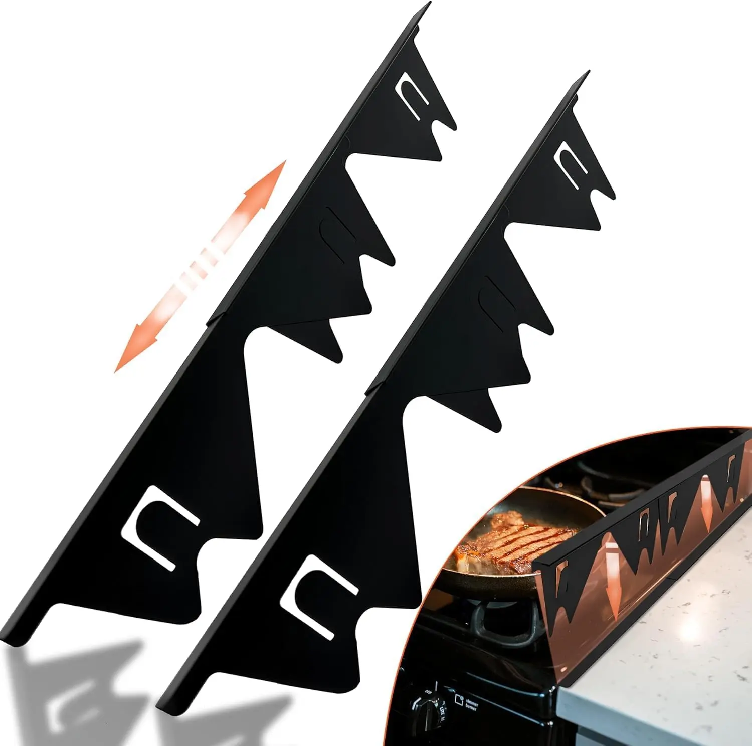 2PCS Stove Gap Covers Stainless Steel Retractable, Heat Resistant Guard, Gap Covers Between Stove and Counter Edge Gap Cover, Length 13.8" to 27.6", Black