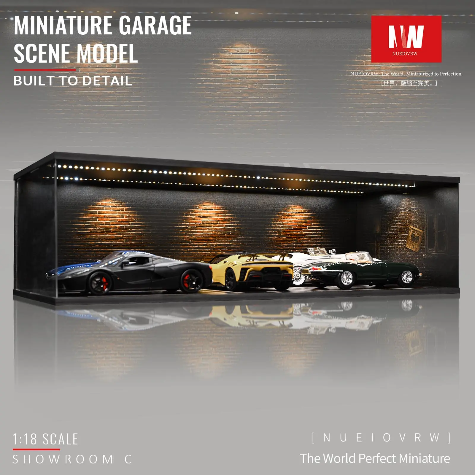 1/18 Scale Diorama Diecast Car Repair Workshop Car Showroom Model 3-Color LED Lighting Model Car Garage Model City Underground Parking Lot Display Scene Display Box Display Case Dust-Proof Door Repair Tool Kit Collection Gift