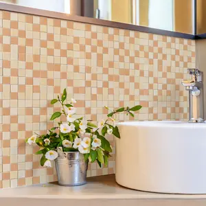 A set of 12 pieces (20*20cm*12pcs) simple orange grid tile wall stickers for beautifying kitchens, bathrooms and home decoration