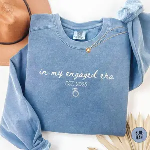 Custom Engaged Era Longshirt, Engagement Gift, Fiancee Est. Shirt, Bridal Shower Outfit, Bride To be Crewneck