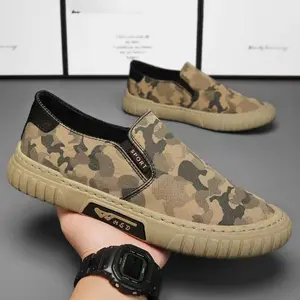 Men's Camouflage Slip-On Loafers - Breathable EVA & Fabric Upper, Lightweight PVC/Rubber Sole, Minimalist Summer Casual Shoes for Sports & Outdoor Activities, Camouflage Shoes, Simple Shoe Design, Flexible Rubber Sole