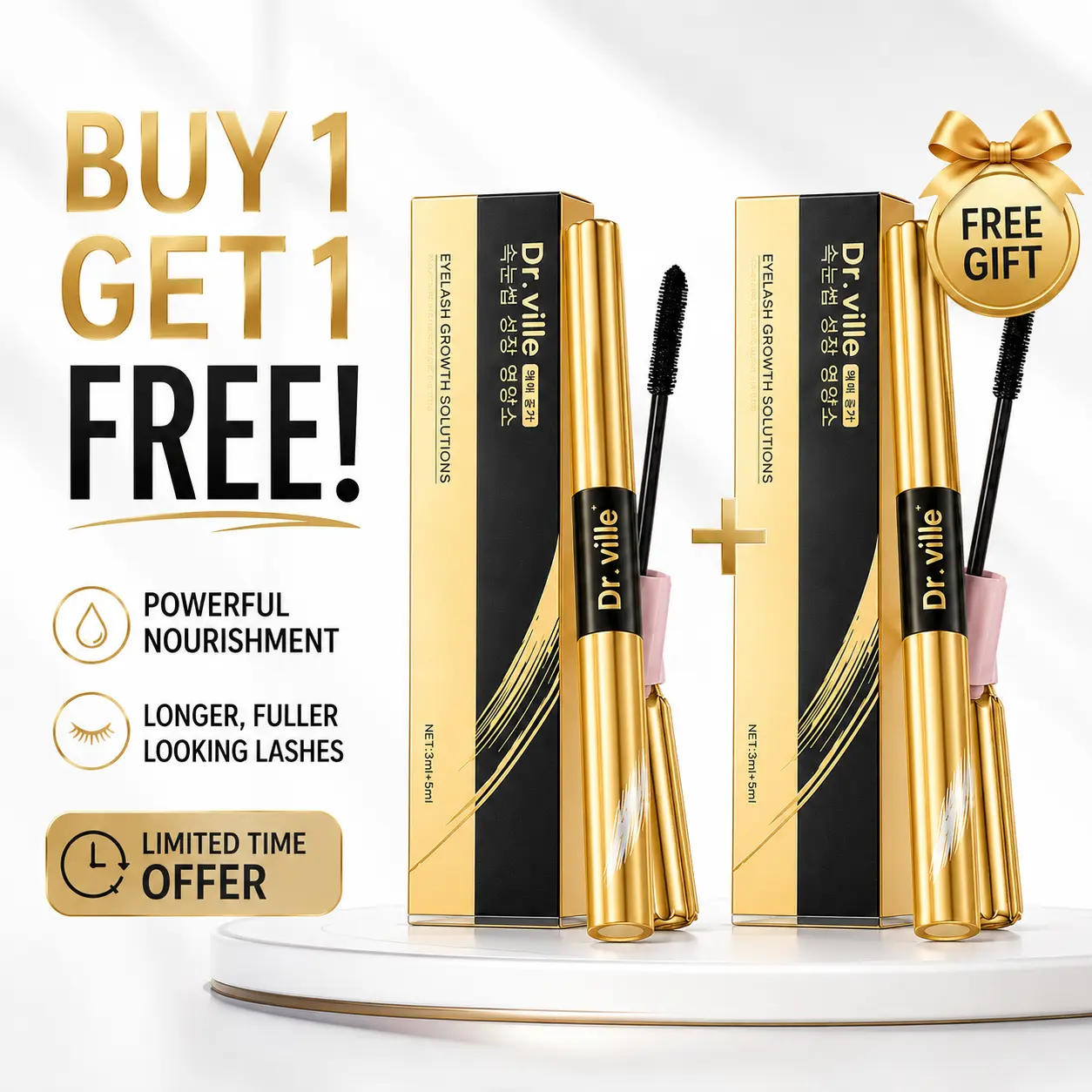 【Buy 1 Get 1 Free】Dr.ville Dual-Ended 2-in-1 Cosmetic Mascara, Lengthening & Volumizing, Waterproof Smudge-Proof Lightweight Daily Makeup with Strong Stay Power for Natural & Bold Lash Looks, Brush-On Mascara, Long-Wear Mascara