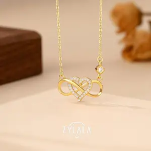 [252] Sterling 925 Silver Love Heart Design Necklace Cute Elegant Style Delicate Gift For Women Girls