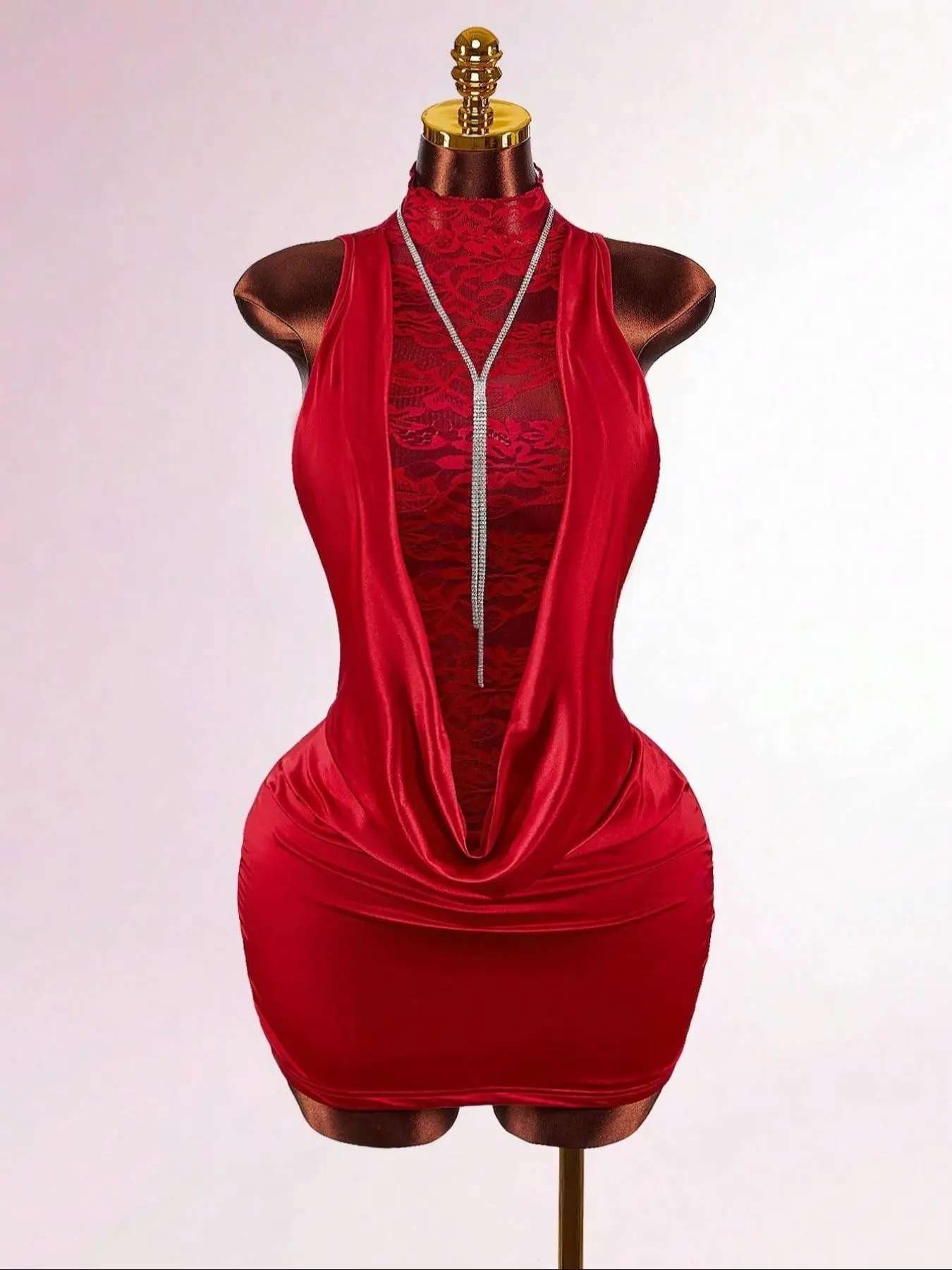 Women's Sexy Sleeveless Lace Backless Cut Out Short Dress, Back Sleeveless Bodycon Slip Dress, Elegant Summer Fashion, Feminine, Perfect for Parties, Formal and Casual Wear Womenswear, Elegance